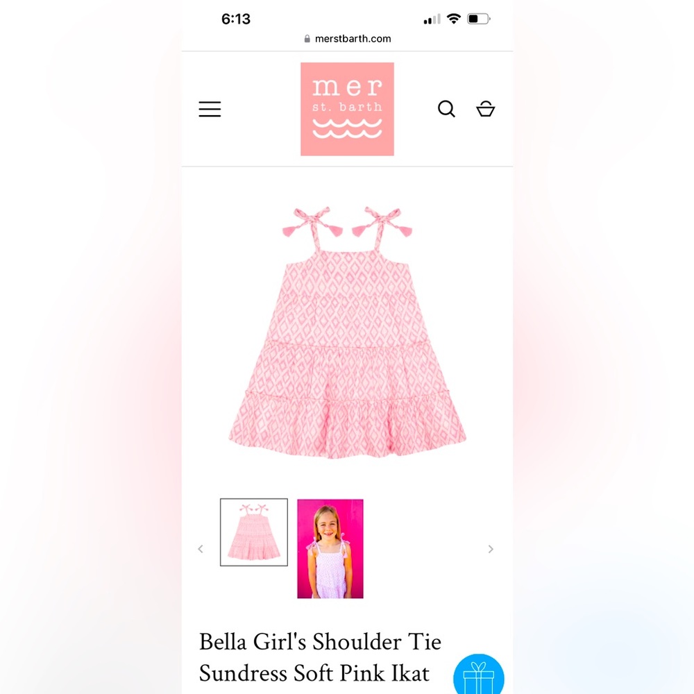 NWOT Mer St. Barth Bella Girls shoulder tie sundress in pink okay